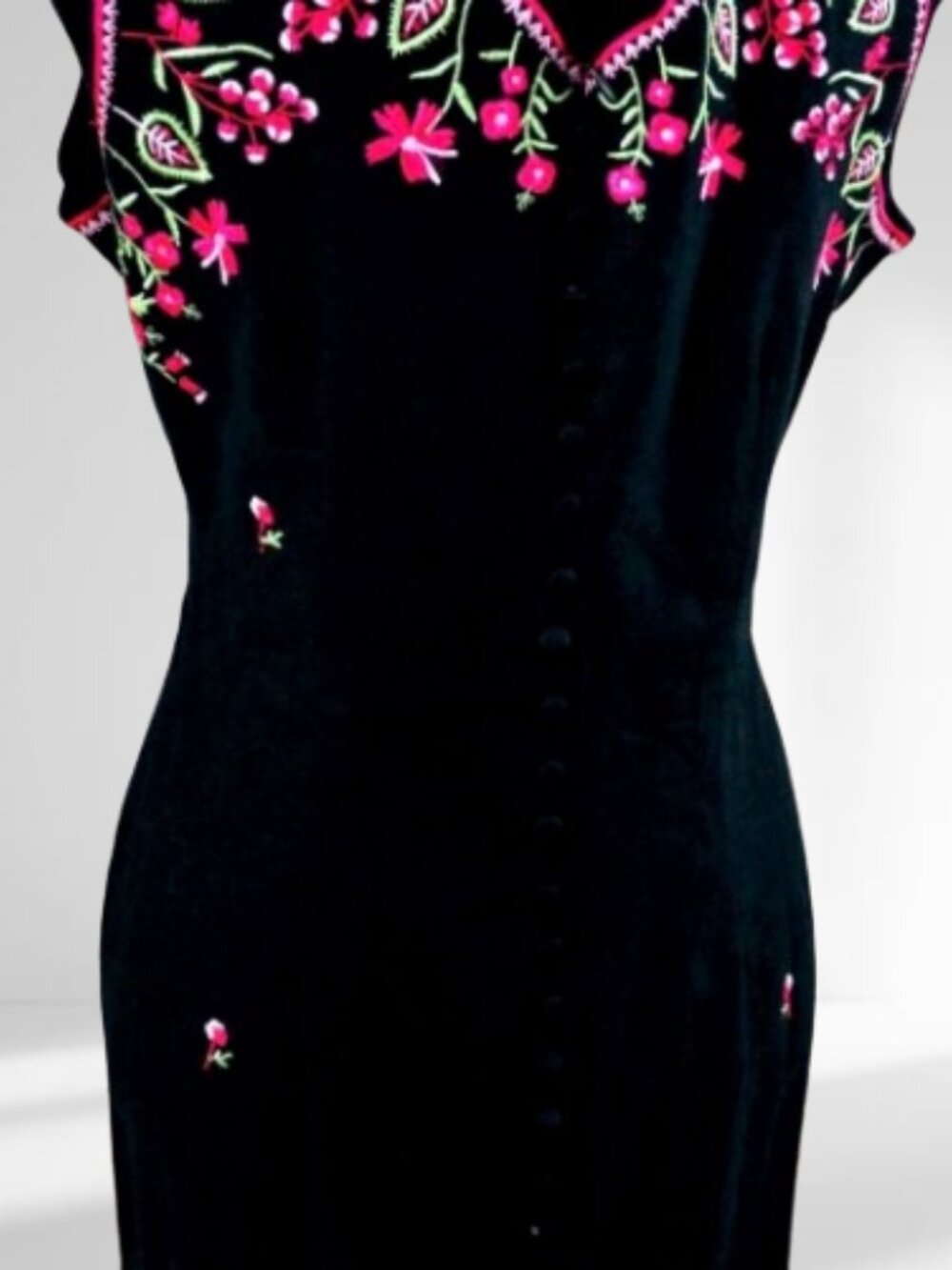 Embroidered Maxi Black & Pink Floral Dress 10 - Picture 3 of 5